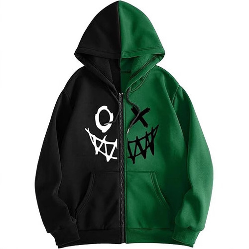Hip-hop personality 3D printed small devil streetwear American retro hooded open sweater autumn men's zip-up jacket hoodie