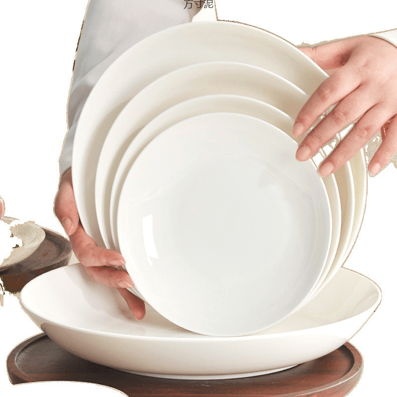 セラミックボーンチャイナプレート、丸皿、家庭用深皿食器、白スーププレート、炒め物皿、白米サプライチェーン|undefined