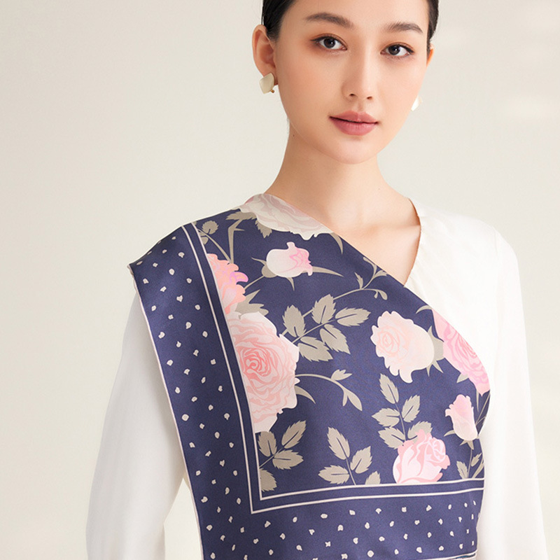 Nuova sciarpa di seta con motivo vegetale 100% seta di gelso, 65 cm, sciarpa quadrata media a doppio spruzzo_voghion.com