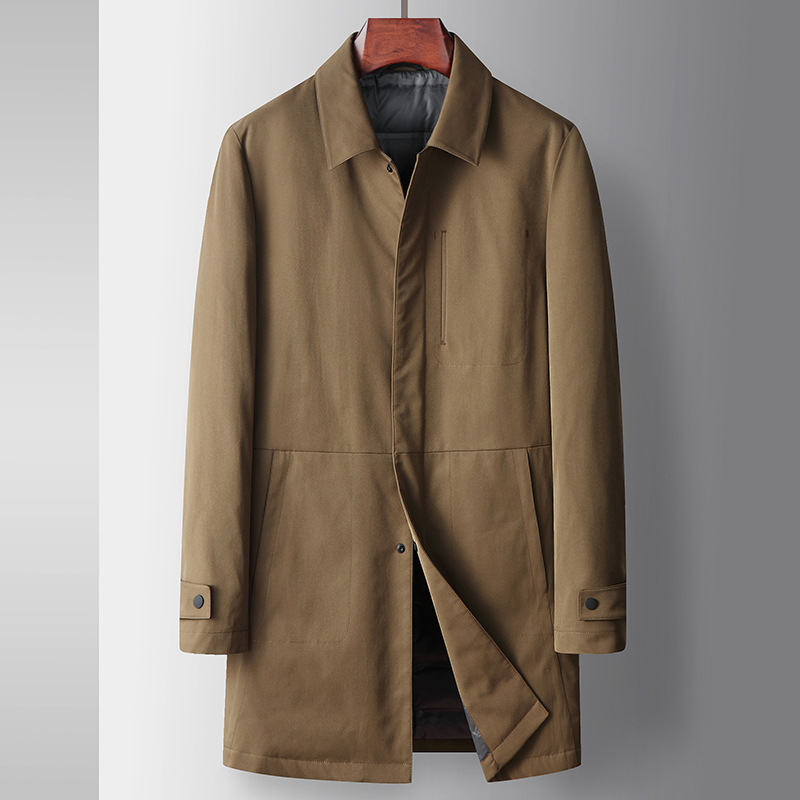 Men's Clothing Men's windbreaker autumn and winter mid length lapel white duck Silk cotton lining thickened middle aged and young business warm jacket_voghion.com