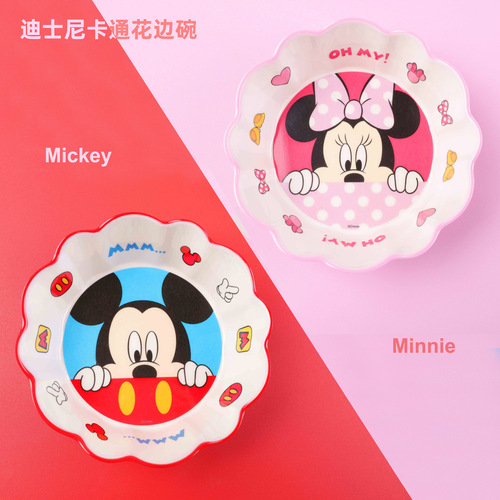 Disney Children's Tableware Ruffled Bowl and Plate for Boys and Girls, Baby-Durable High-Temperature Cartoon Baby Fruit Plate