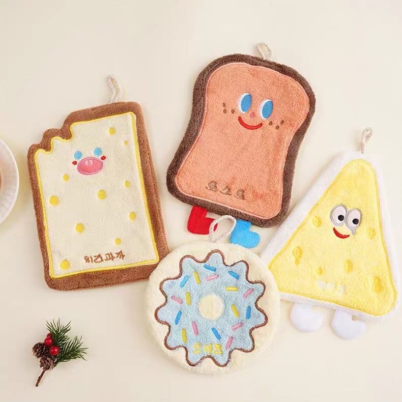 Cartoon Baking Kitchen Hanging Towel Absorbent Quick-drying Thickened Children's Coral Fleece Soft Cute Food Towel
