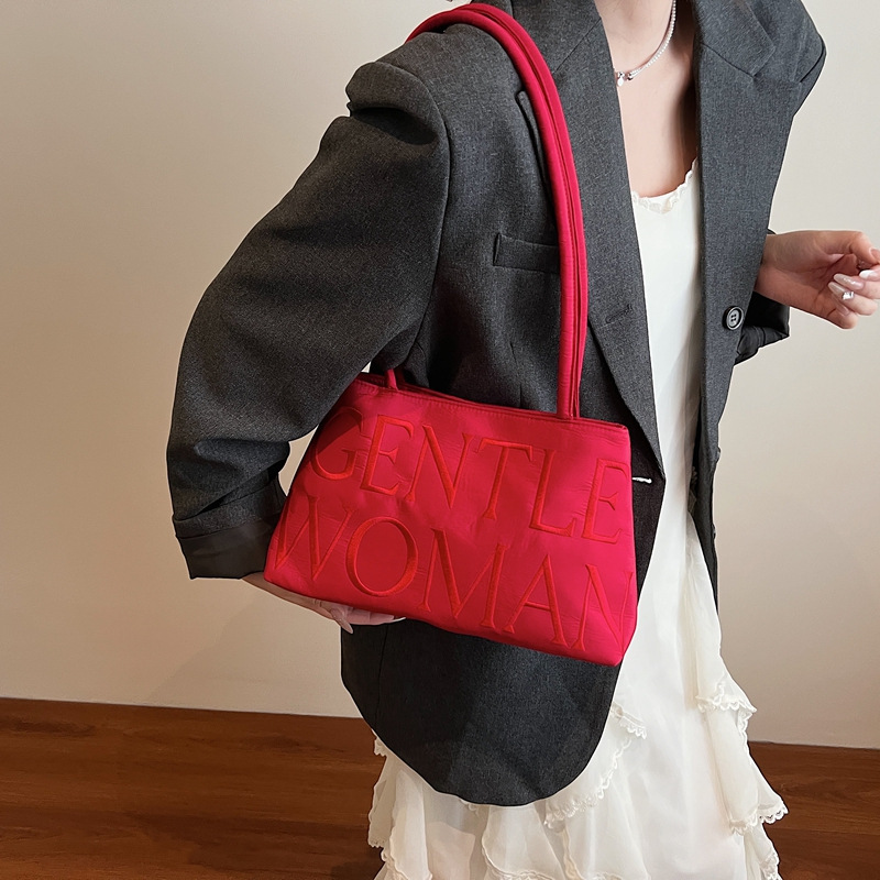 Cross-Border Embroidered Letter Tote Bag 2025 New Thai Trendy Brand Fashion Armpit Bag High-End Versatile Shoulder Bag