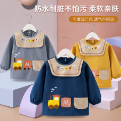 儿童罩衣秋冬长袖灯芯绒宝宝吃饭防水围兜幼儿园防脏围裙反穿护衣