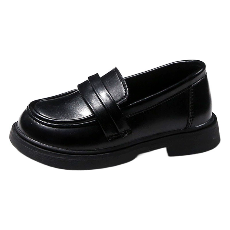Кожаная обувь для девочек, весна-осень 2024, новые детские туфли принцессы на мягкой подошве, черные студенческие туфли, повседневные лоферы без шнуровки