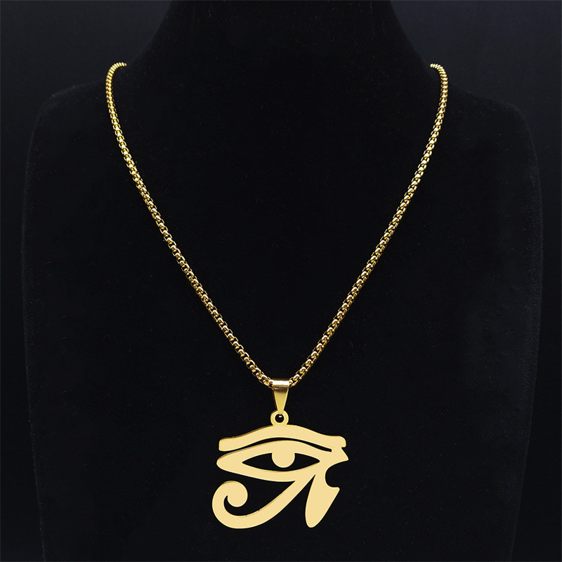 Minimalist Smooth Surface Ancient Egyptian Pharaoh's Eye Of Horus Pendant New Stainless Steel Sweater Chain_voghion.com