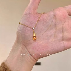 八方来财~金色沙漏水滴项链轻奢高级感气质复古锁骨链