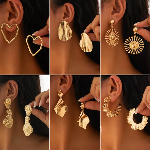 Europe and the United States cross-border jewelry ins personality pleated hollow heart earrings various combinations of sunflower alloy earrings