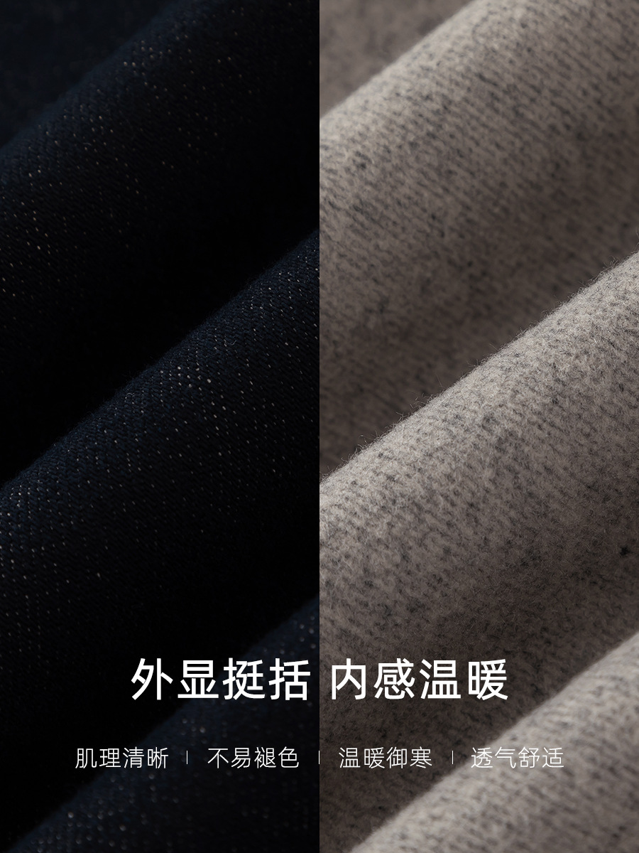 Quần jean nữ cạp cao ống rộng lót lông cừu dày dặn — Xanh denim