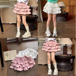 韩国女童粉色芭蕾风蛋糕短裙夏季新款儿童a字裙半身裙蓬蓬裙裤潮