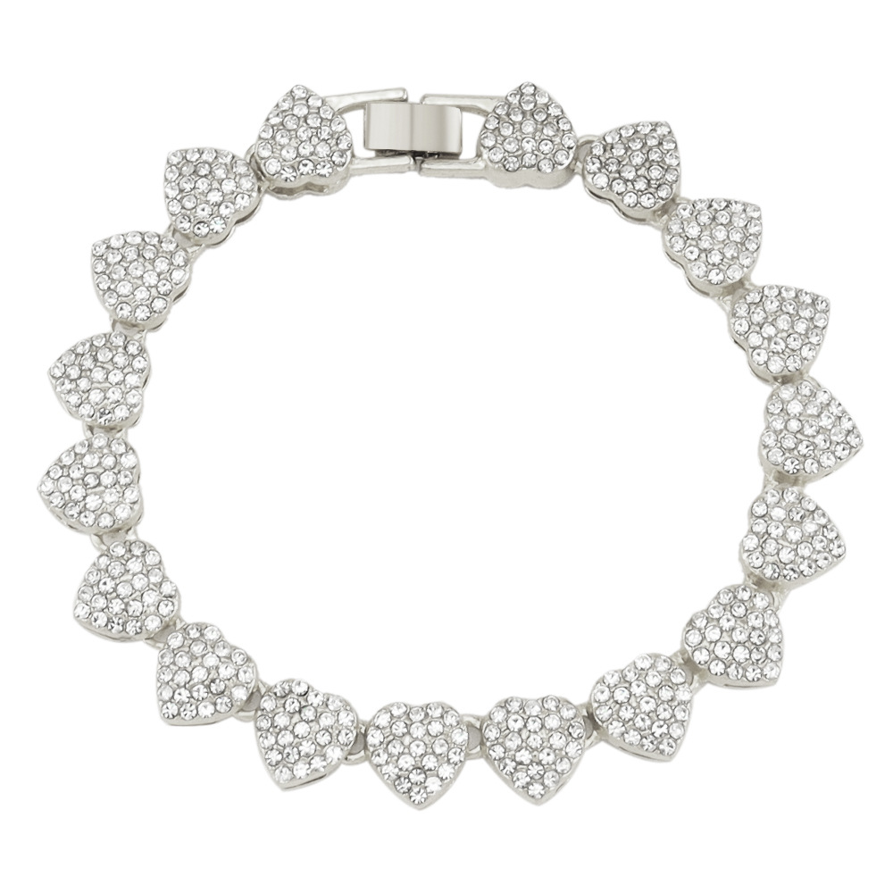 28g Weight Rhinestones Inlay Material Bracelets, Necklace Classification Party, Street Occasion Alloy Material Heart Shape Pattern Unisex Gender Hip-Hop Style Hip-Hop Heart Shape Alloy Rhinestones Unisex Bracelets Necklace 11