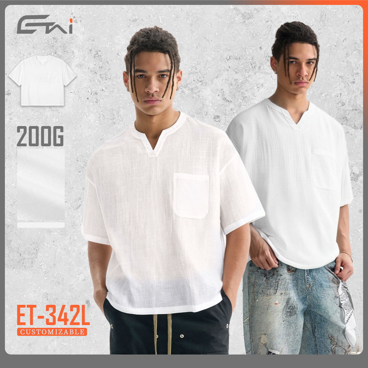 ETAI Hombre| Marca de moda suelta transpirable de media manga de color sólido de cuello en V de manga corta de alta calidad camiseta de hombre de algodón casual de manga corta