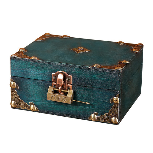 Foreign trade lockable plywood wooden box retro storage box jewelry necklace box photography prop box packaging box