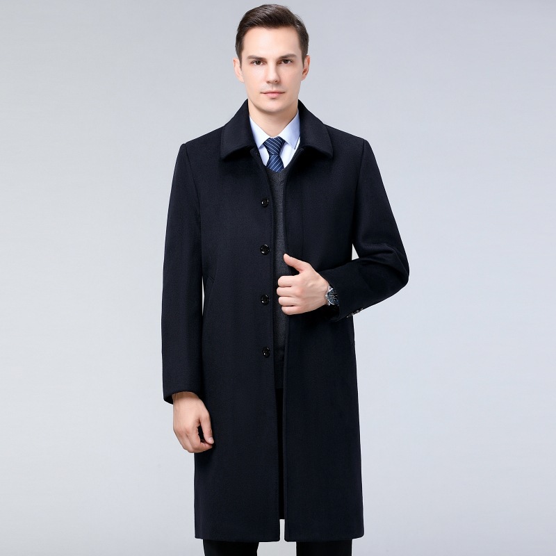 品牌冬季男士羊绒大衣中老年爸爸装加绒加厚过膝长款呢子风衣外套