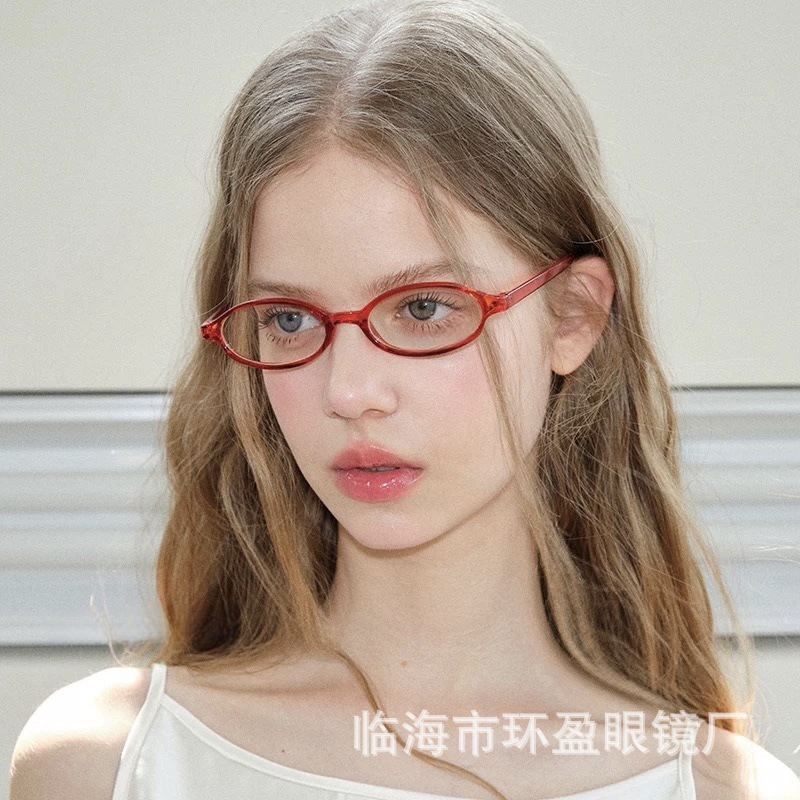 复古红色眼镜女椭圆框素颜眼镜架时尚街拍小红书网红同款平光眼镜
