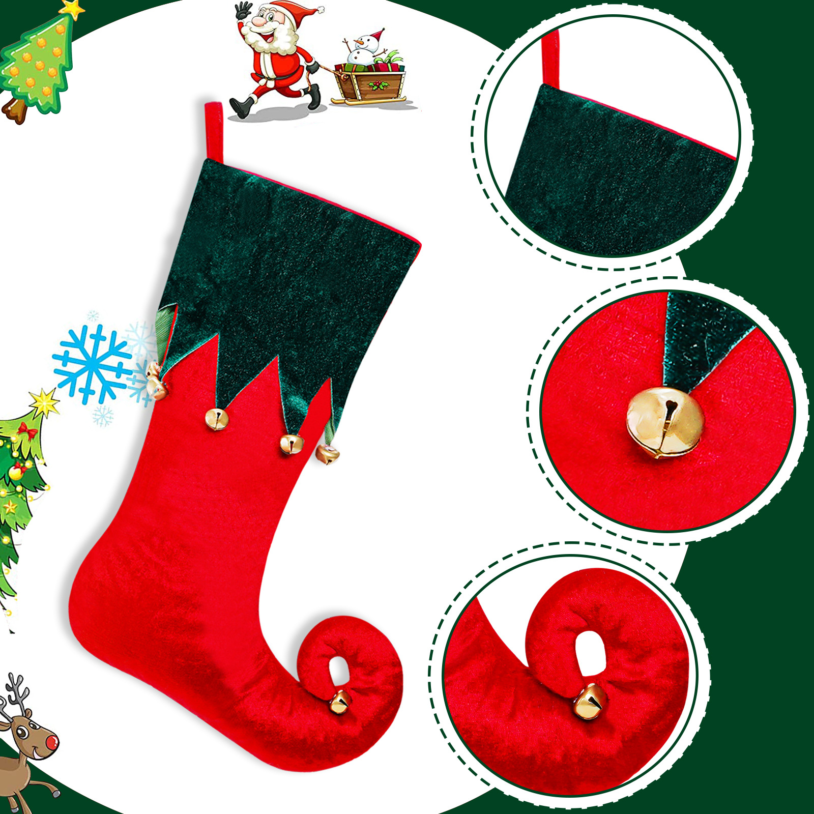 Cross-border nuevo terciopelo calcetines de Navidad elfo Garter Bell decoraciones de Navidad calcetines de Navidad bolsa de regalo colgante