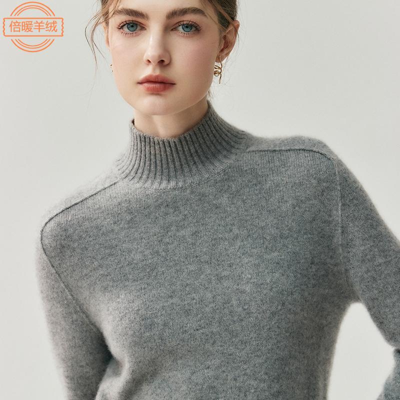 340g Saddle Shoulder Half Turtleneck Cashmere Sweater Women's Pure Color Bottoming Top Autumn and Winter New Pullover Long-Sleeved Warm Sweater