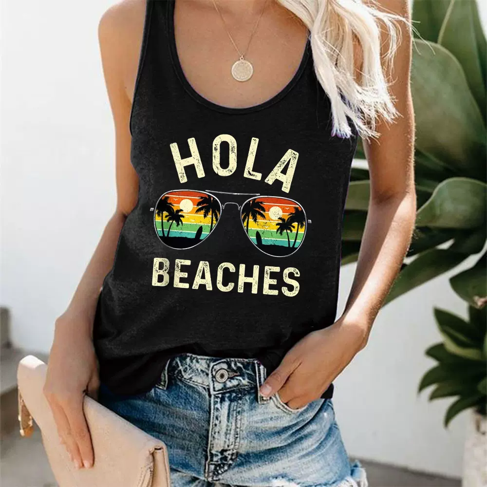 HOLA BEACHES沙滩眼睛印花背心女欧美现货日常热销款背心休闲背心
