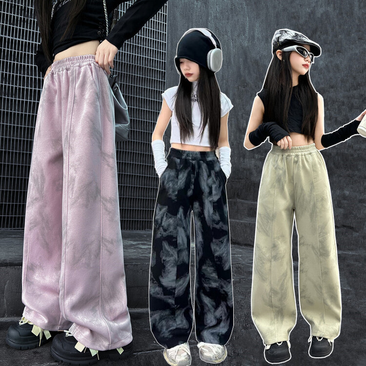 넥타이-염료 스포츠 바지 여자 바지 가을 새로운 캐주얼 와이드 레그 바지 투약 느슨한 스트레이트 바지 가을 머리
