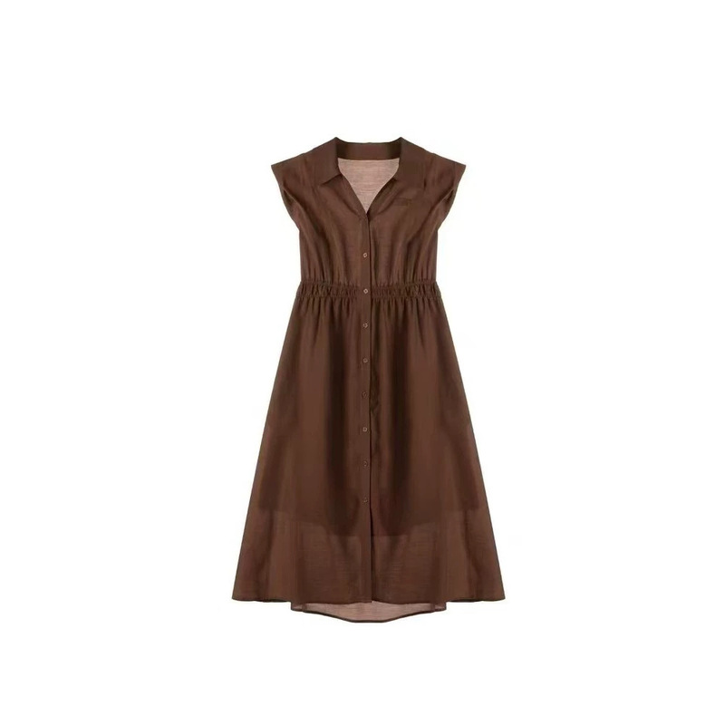 0711-79 Yangplas Lapel Sleeveless Single-Breasted Shirt Dress 552
