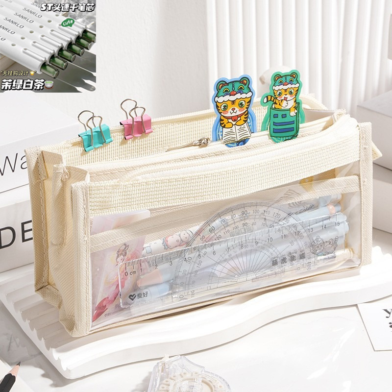 ins estuche de lápices transparente de seis capas de gran capacidad para estudiantes de secundaria y estudiantes de primaria, estuche de lápices de aspecto alto, bolsa de papelería transparente simple