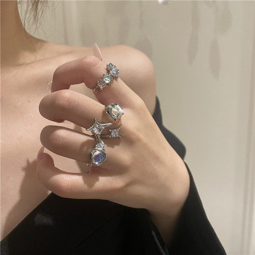 Ins-inspired opal moonstone ring, light luxury niche design lava zirconia index ring, versatile finger ring