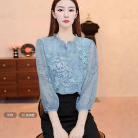 气质优雅衬衫春夏新款时尚花色减龄显白洋气I宽松显瘦薄款女小衫