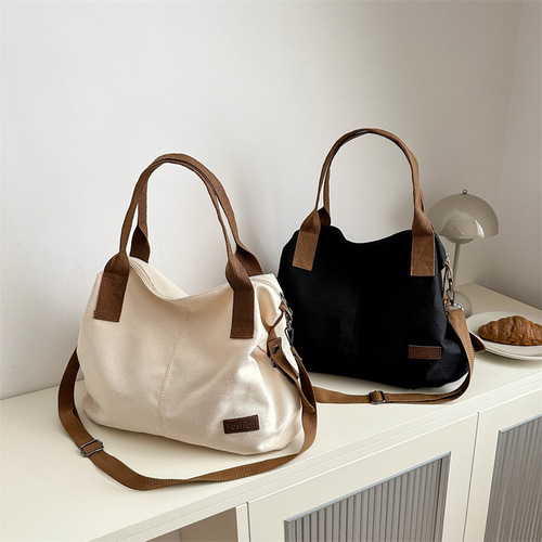 Canvas tote bag 2024 new fashion simple single-shoulder bag casual large capacity crossbody bag commuting crossbody bag