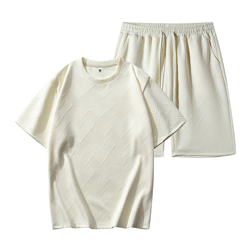 T8385+K8386 Large Size Men's Suit Summer Ins Trendy Brand Earth Color Short-Sleeved Shorts Sportswear Cross-Border Factory