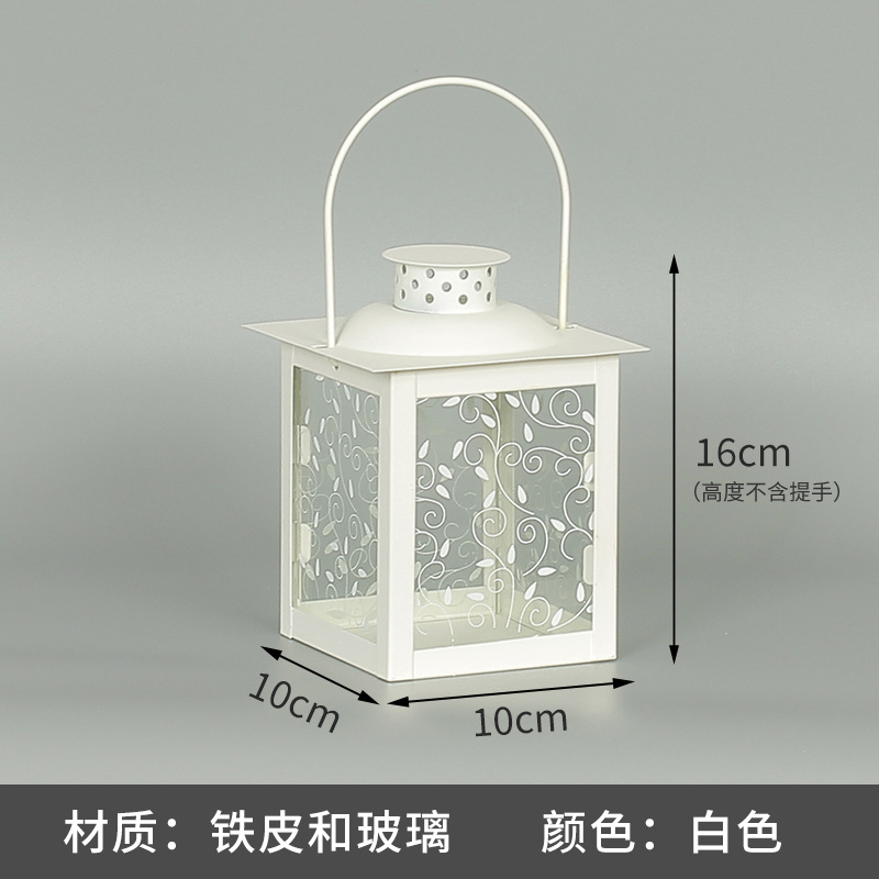 Blanco boda candelabro linterna boda carretera plomo accesorios atmósfera lámpara Marruecos viento lámpara decoración a prueba de viento vela pantalla