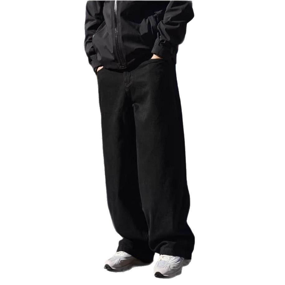 Men's Wide Leg Jeans Straight Leg Trousers Loose Fit Mid Waist Cotton Long Pants Black Light Blue_mkmklike.com
