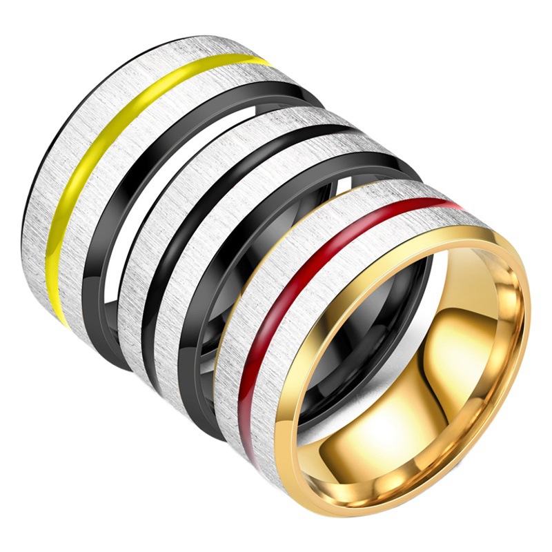 Anillos de titanio para hombre de moda europea y americana, anillos de pareja de dos tonos con acabado cepillado y efecto de goteo de aceite, joyería popular transfronteriza al por mayor