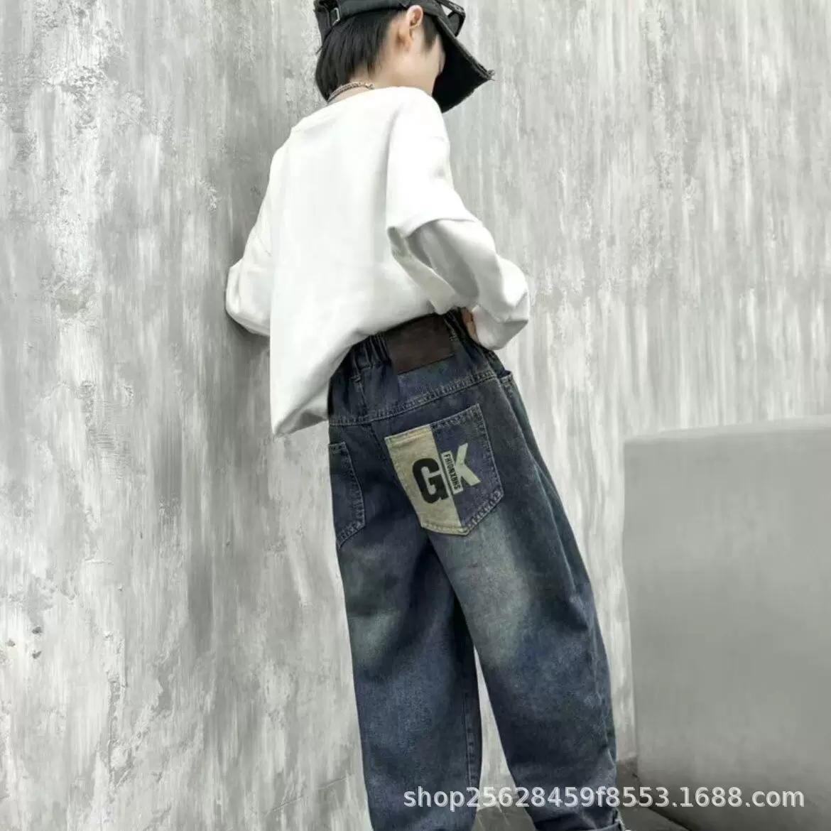 中大男童春秋新款百搭老爹裤子霸气帅气百搭洋气牛仔裤哈伦裤