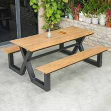 防腐木户外连体桌椅组合花园庭院景区广场露天塑木室外家具