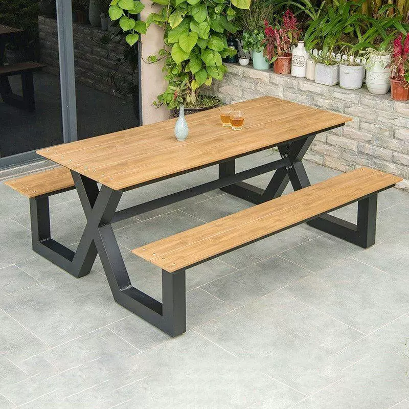 防腐木户外连体桌椅组合花园庭院景区广场露天塑木室外家具