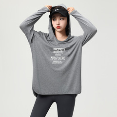 2024瑜伽服女大碼寬鬆上衣長袖套頭帽衫戶外運動跑步健身服新款