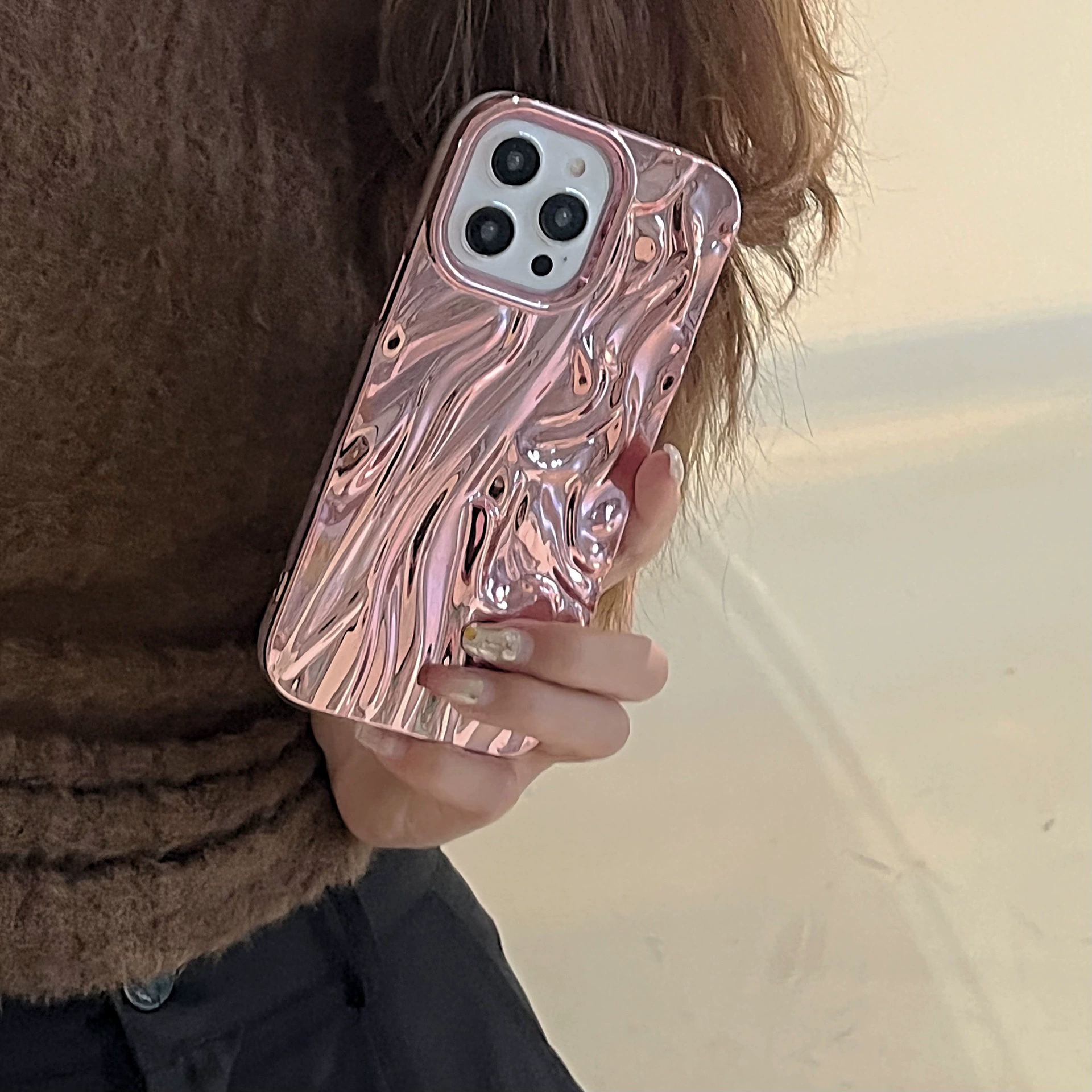 Чехол для телефона Apple совместим с iPhone 11–16/Pro/Pro Max, складчатое электроосаждение LJ, металлик