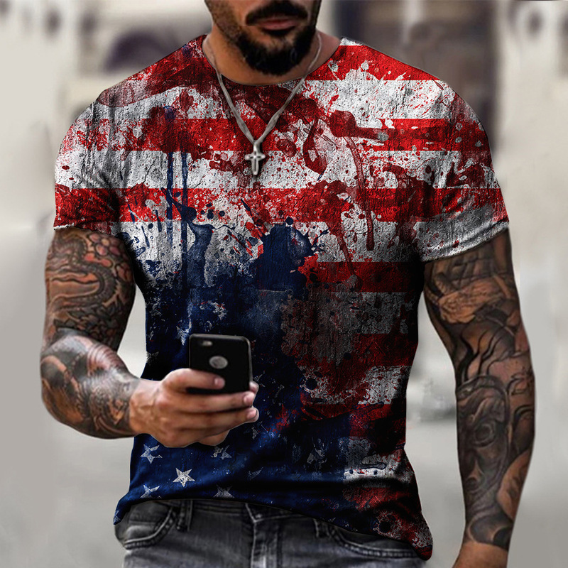 国境を越えた貿易 3D プリントアメリカ国旗 Tシャツファッションストリート紳士服デジタル印刷 Tシャツソースメーカー紳士服|undefined