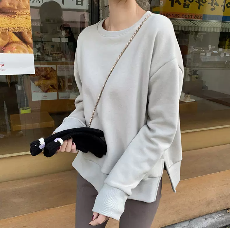 纯色空气层显瘦休闲卫衣秋冬女 拼接螺纹宽松韩系慵懒风早秋上衣