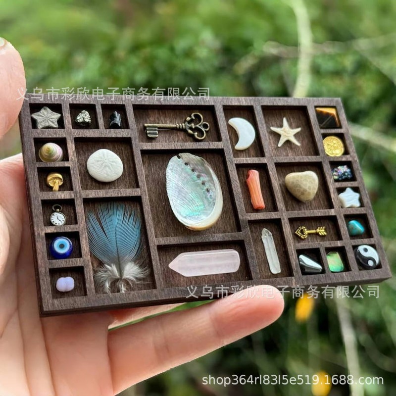 跨境木质陈列盒微型珠宝展示架收纳饰品贝壳宝石创意收藏展示摆件|undefined