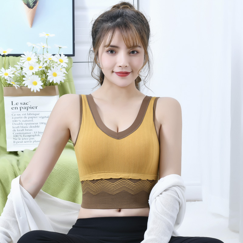 2021新款女士无缝裸感运动文胸美背裹胸背心V领瑜伽睡眠健身内衣|ms