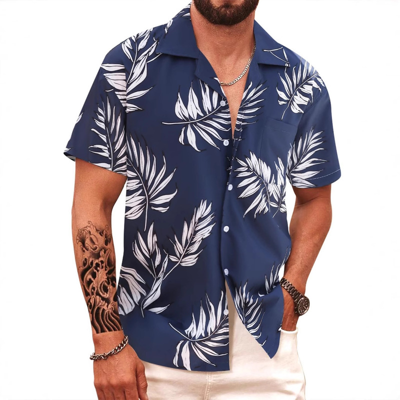 Cross-border Summer 3D Printed Short-sleeved Floral Shirt Men's Vintage Hawaii Beach Casual Loose Men's plus size Shirt