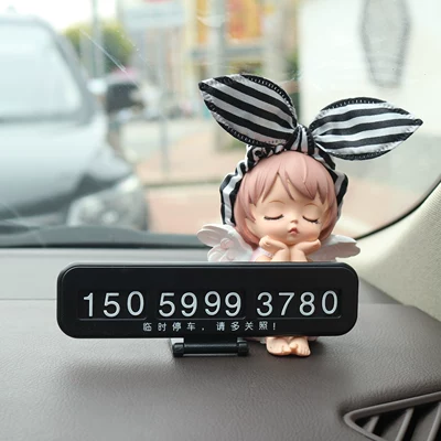 Car Interior Creative Temporary: Nömrəli dayanma kartı - annie-bow-black-and-white-stripes-black-parking-sign