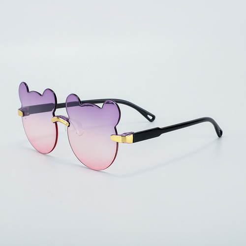 New rimless children's sunglasses, fashionable and cute sunglasses, personalized cartoon bear ears sunglasses wholesale