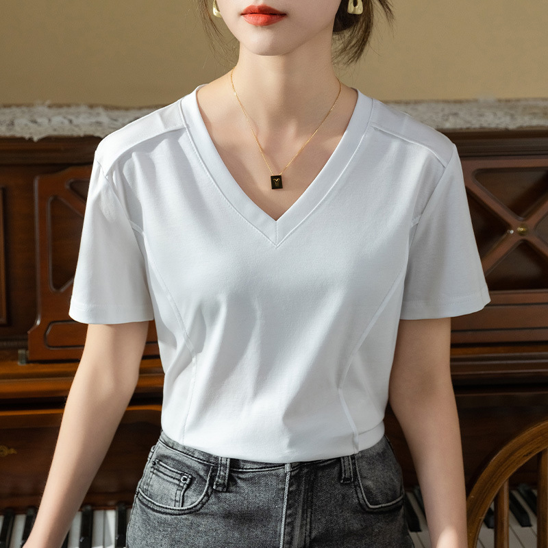 Camiseta de manga corta de algodón mercerizado de doble cara verano de las mujeres 2023