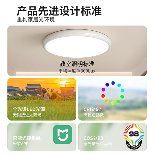 Full Spectrum Minimalist Eye-Caring Flush Mount Ceiling Lamp, Round Main Bedroom Lamp, Modern Simple Cream Style Flush Mount Study Room Dining Room Lamp