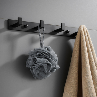 Thickened bathroom towel hook clothes hook punch-free wall-mounted black bathroom clothes row hook wall row