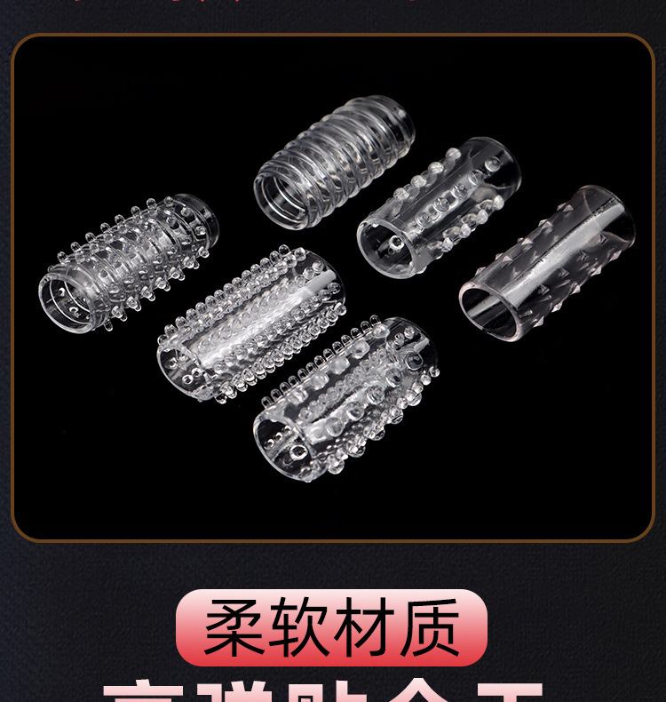 6-Piece Crystal Caterpillar Finger Sleeve Set with Lock Rings, Transparent TPE — detail image 3