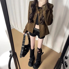 秋冬翻领夹克外套女2025新款复古高级感工装百搭小个子短款上衣