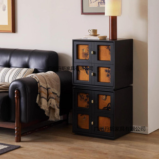 Medieval Style Fragrant Cloud Gauze Cupboard Module Combination Cabinet Solid Wood Card Door Cabinet New Chinese Style Tv Cabinet Medieval Bedside Table